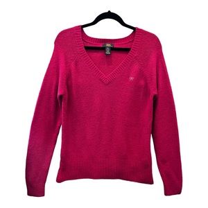Route 66- Long Sleeve Pink V-Neck Sweater Acrylic/Nylon/Spandex blend. Med